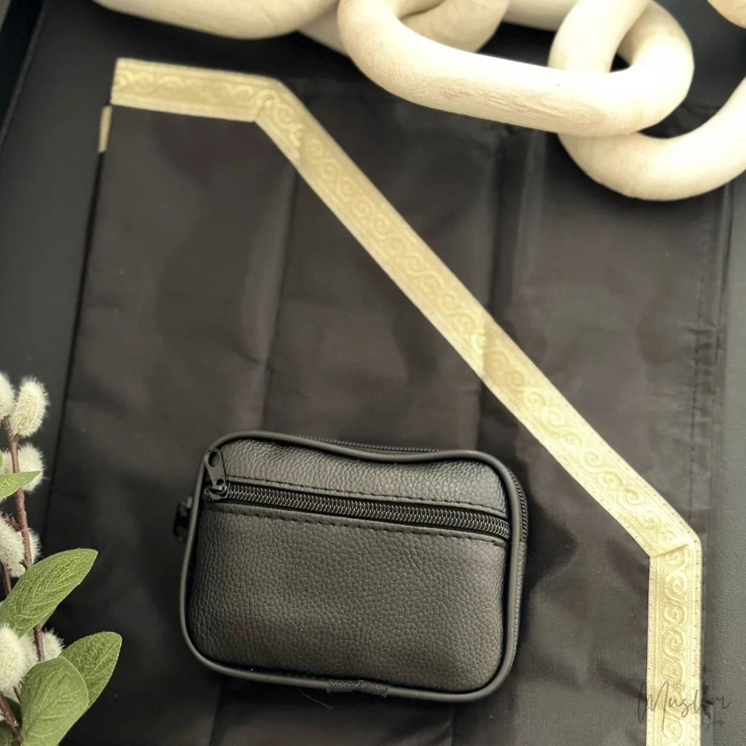 Tapis de prière ultra compact premium noir – avec pochette