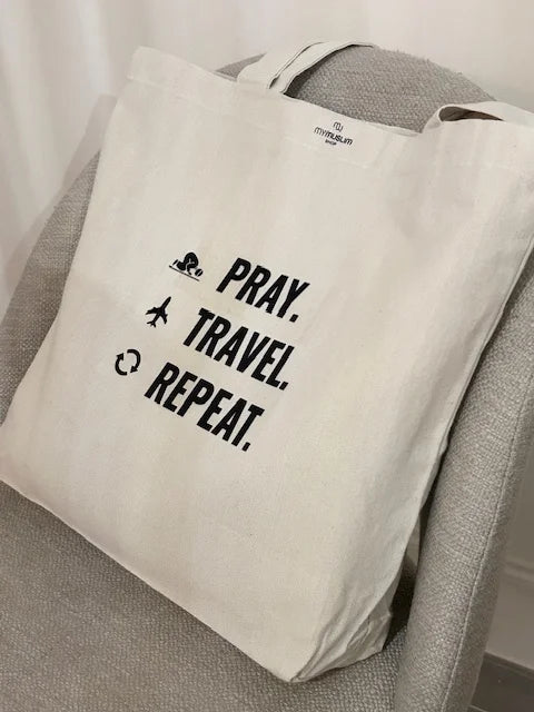 Tote bag Pray, Travel, Repeat Noir