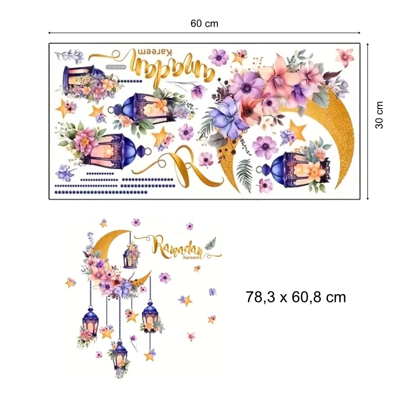 Tailles sticker murale Ramadan Kareem bleu lavande