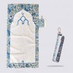 Tapis de prière compact enroulable bleu fleuri