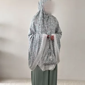 Ensemble de prière Flores - Tissu premium 80% soie bleue fleurie