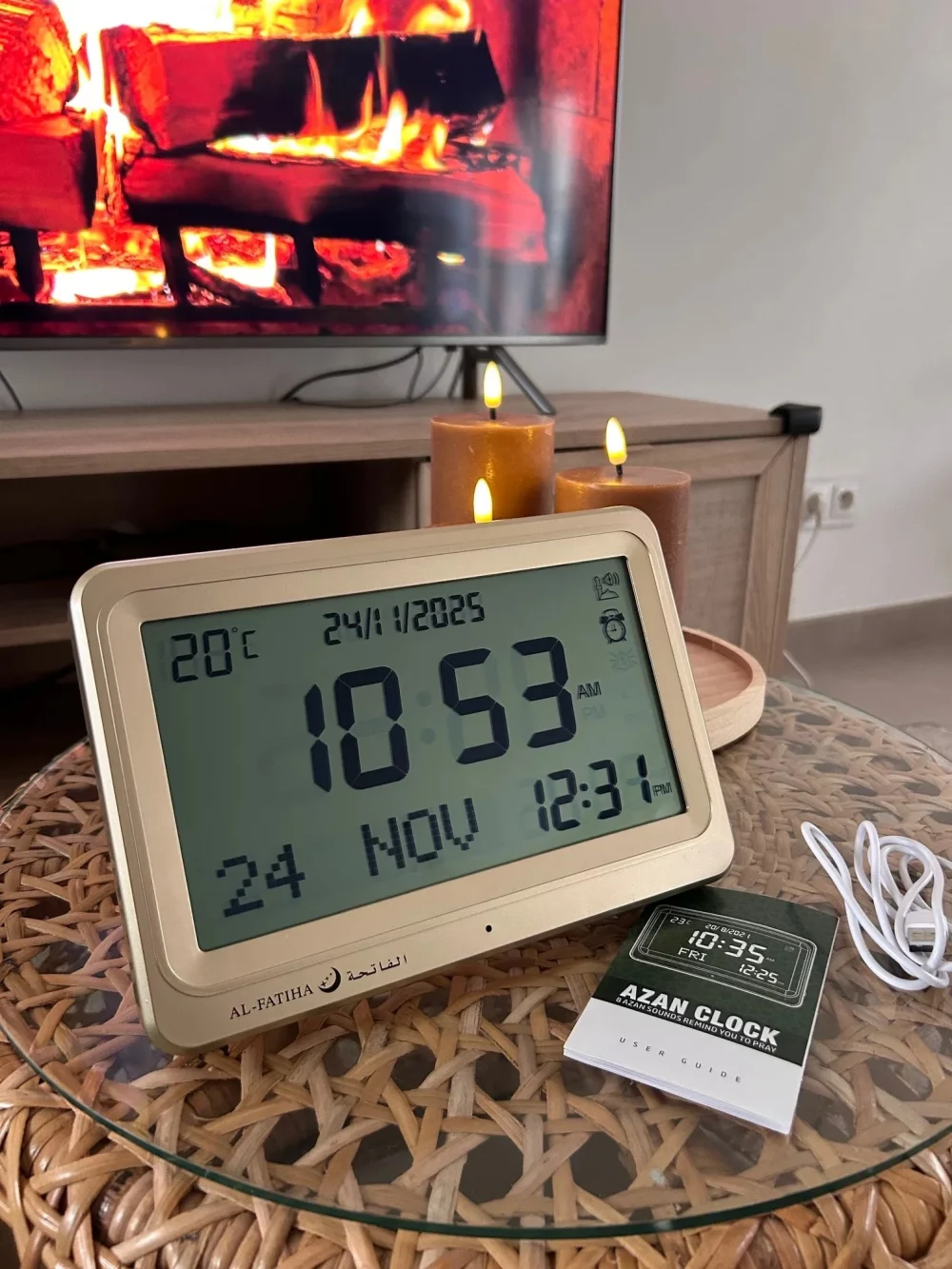 Horloge Adhan Al-Fatiha dorée face