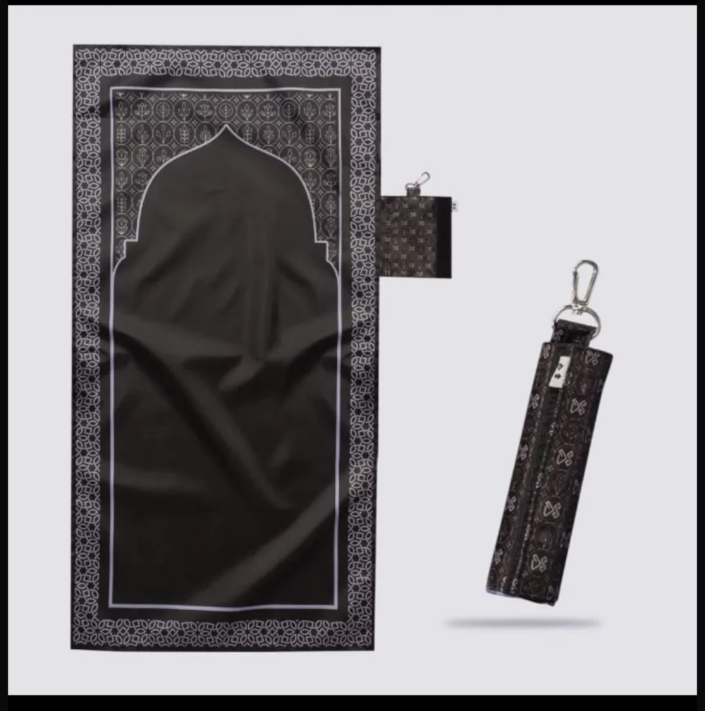 Tapis de prière compact enroulable noir avec motif